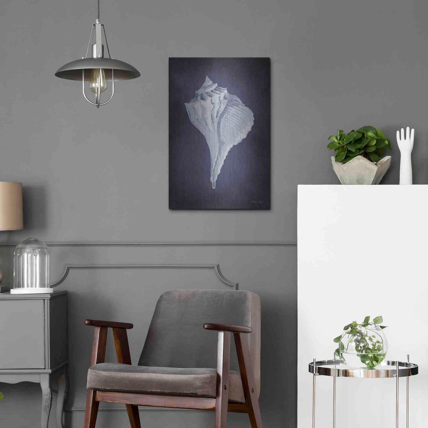 Luxe Metal Art 'Blue Seashell II' by Cindy Jacobs, Metal Wall Art,16x24