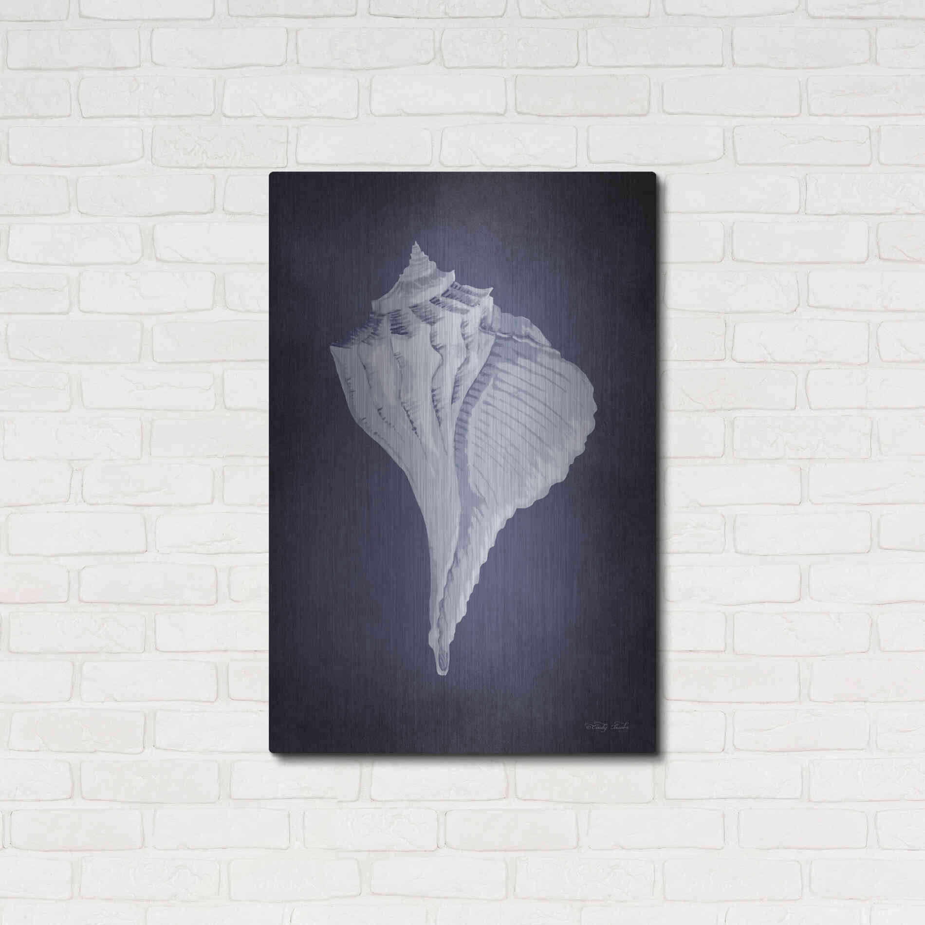 Luxe Metal Art 'Blue Seashell II' by Cindy Jacobs, Metal Wall Art,24x36