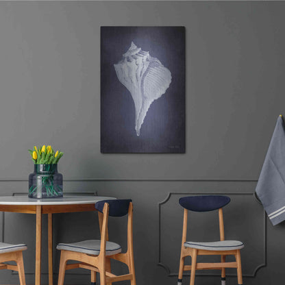 Luxe Metal Art 'Blue Seashell II' by Cindy Jacobs, Metal Wall Art,24x36