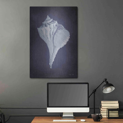Luxe Metal Art 'Blue Seashell II' by Cindy Jacobs, Metal Wall Art,24x36