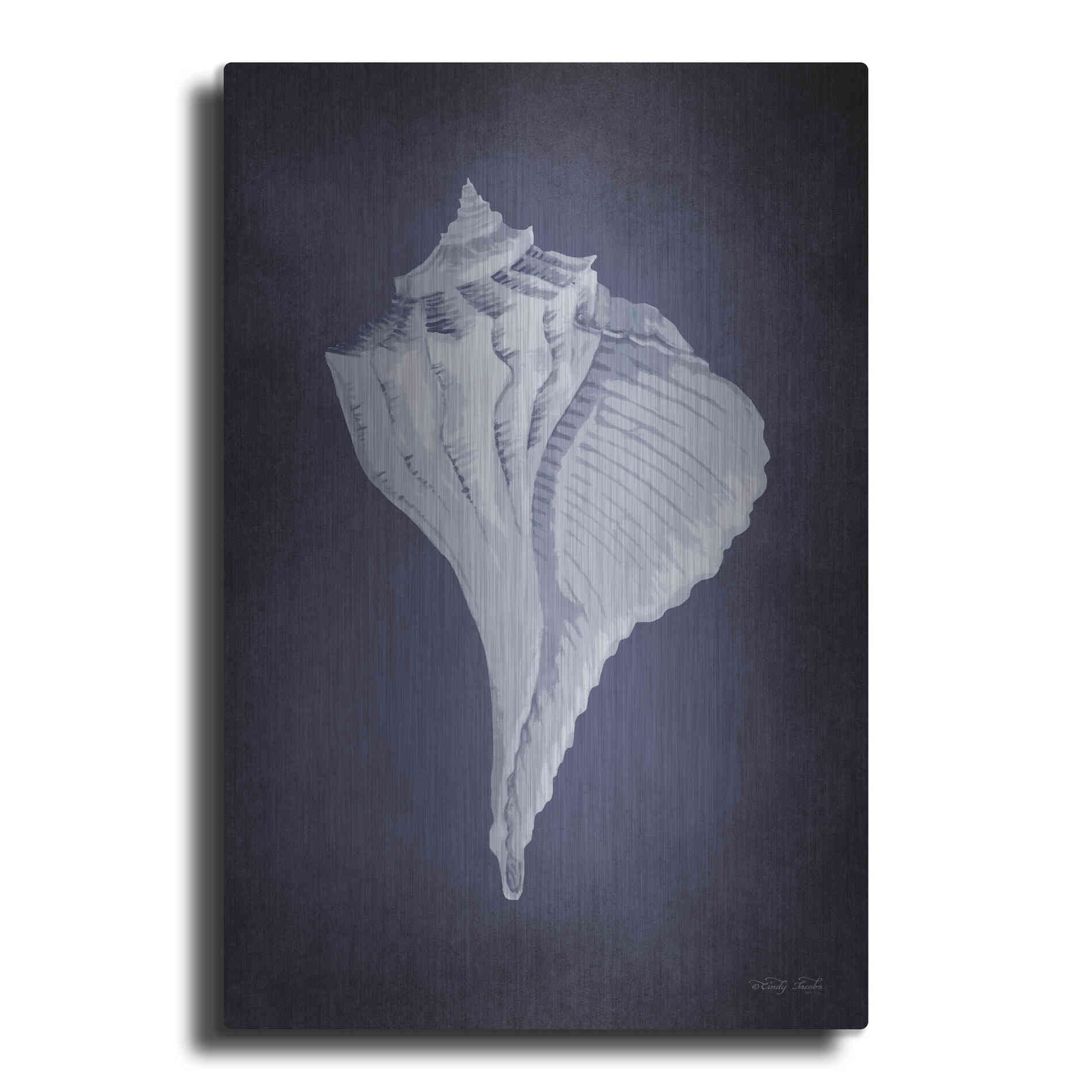 Luxe Metal Art 'Blue Seashell II' by Cindy Jacobs, Metal Wall Art