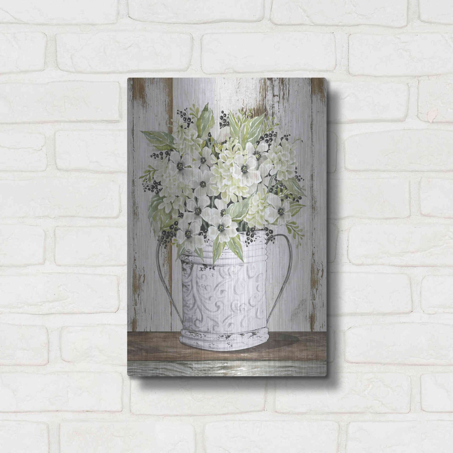 Luxe Metal Art 'White Floral Dreams' by Cindy Jacobs, Metal Wall Art,12x16