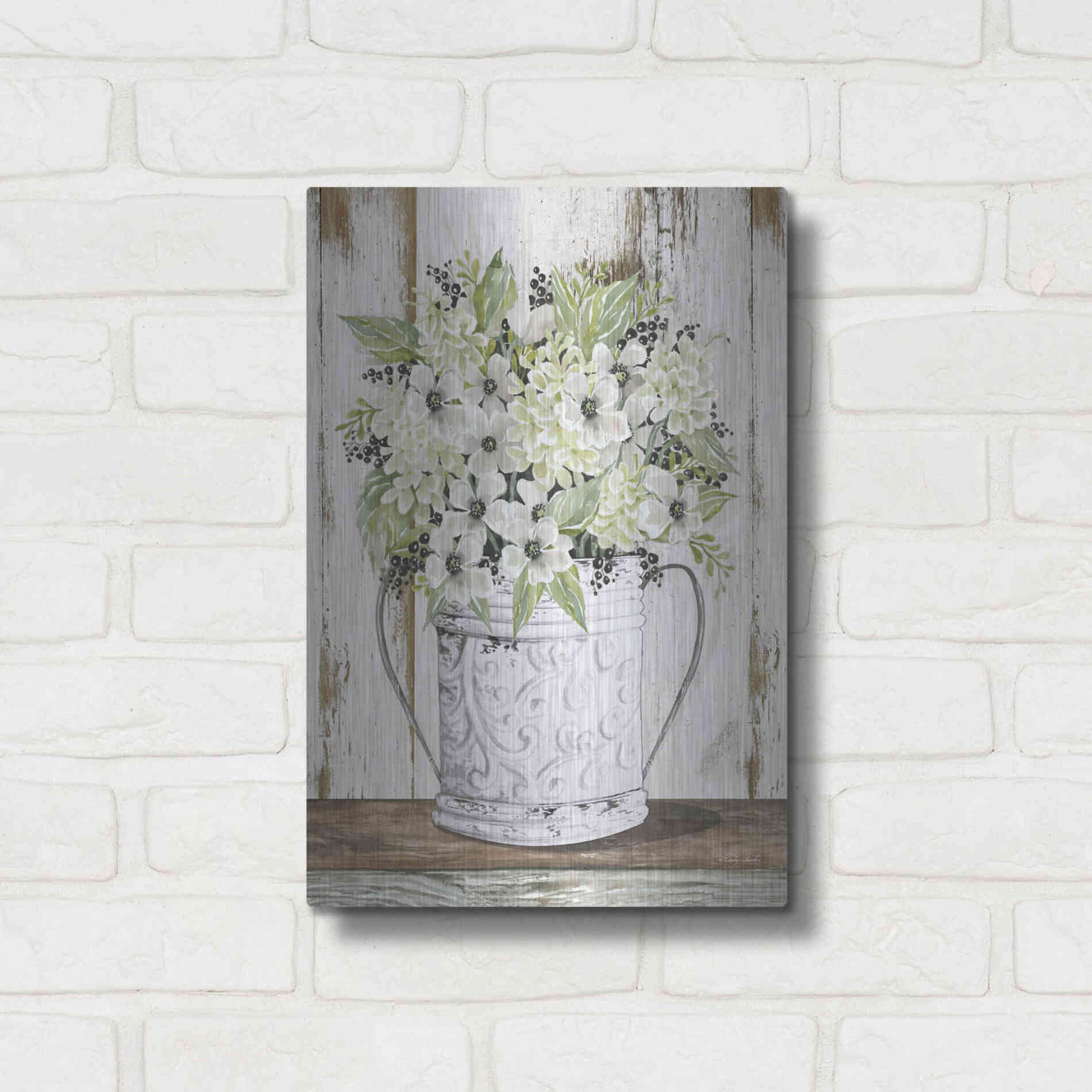 Luxe Metal Art 'White Floral Dreams' by Cindy Jacobs, Metal Wall Art,12x16