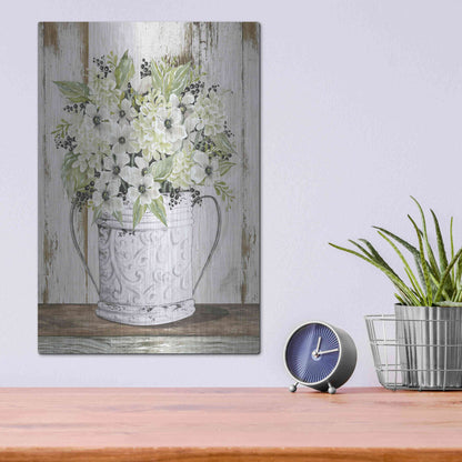 Luxe Metal Art 'White Floral Dreams' by Cindy Jacobs, Metal Wall Art,12x16