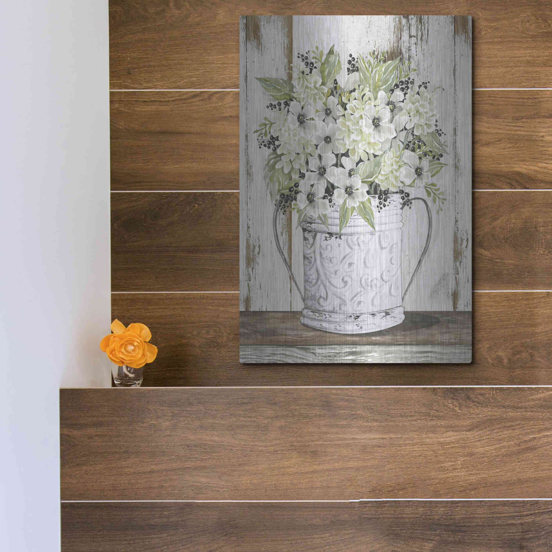 Luxe Metal Art 'White Floral Dreams' by Cindy Jacobs, Metal Wall Art,12x16