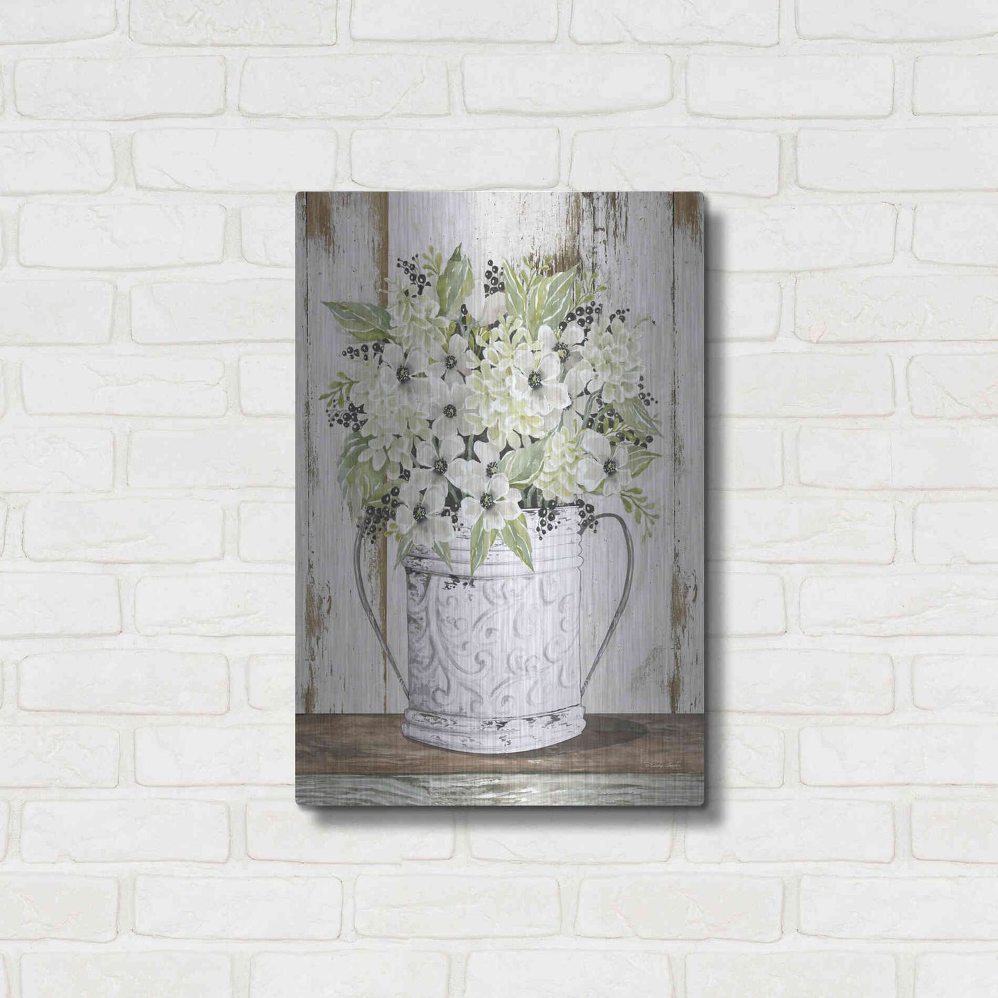 Luxe Metal Art 'White Floral Dreams' by Cindy Jacobs, Metal Wall Art,16x24