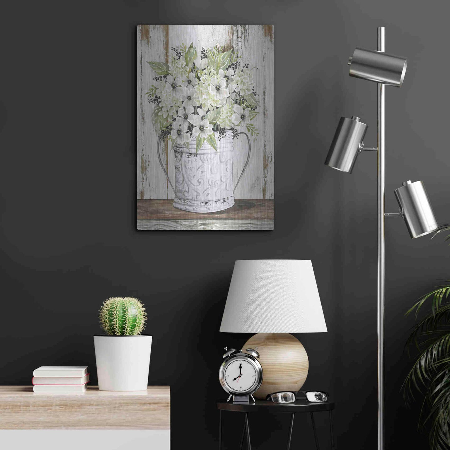 Luxe Metal Art 'White Floral Dreams' by Cindy Jacobs, Metal Wall Art,16x24