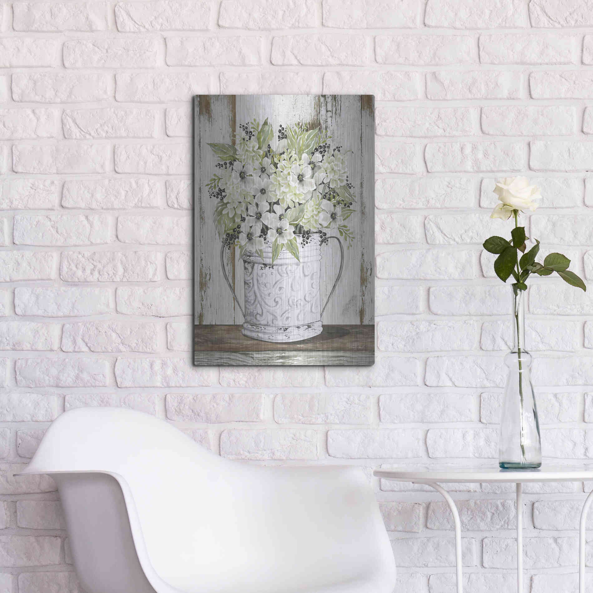 Luxe Metal Art 'White Floral Dreams' by Cindy Jacobs, Metal Wall Art,16x24