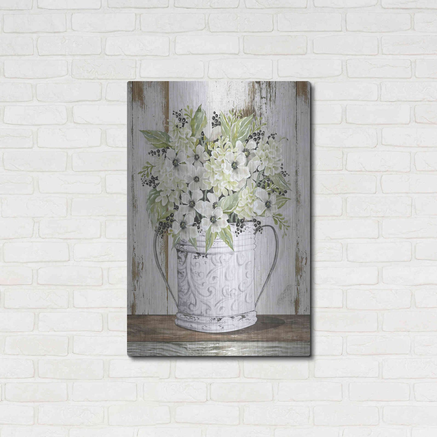 Luxe Metal Art 'White Floral Dreams' by Cindy Jacobs, Metal Wall Art,24x36