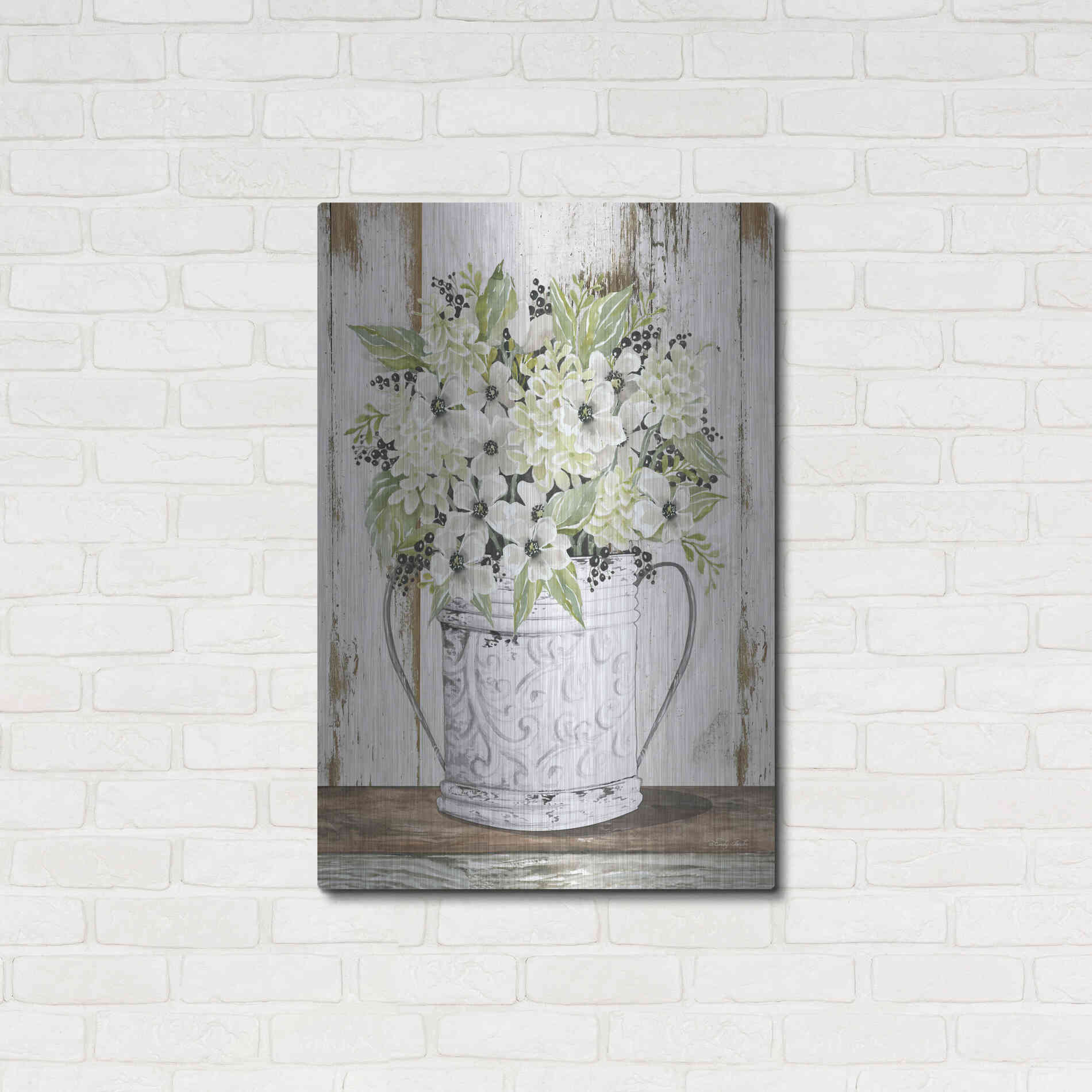 Luxe Metal Art 'White Floral Dreams' by Cindy Jacobs, Metal Wall Art,24x36