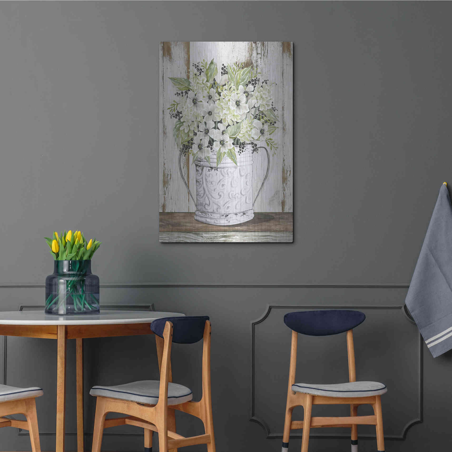 Luxe Metal Art 'White Floral Dreams' by Cindy Jacobs, Metal Wall Art,24x36