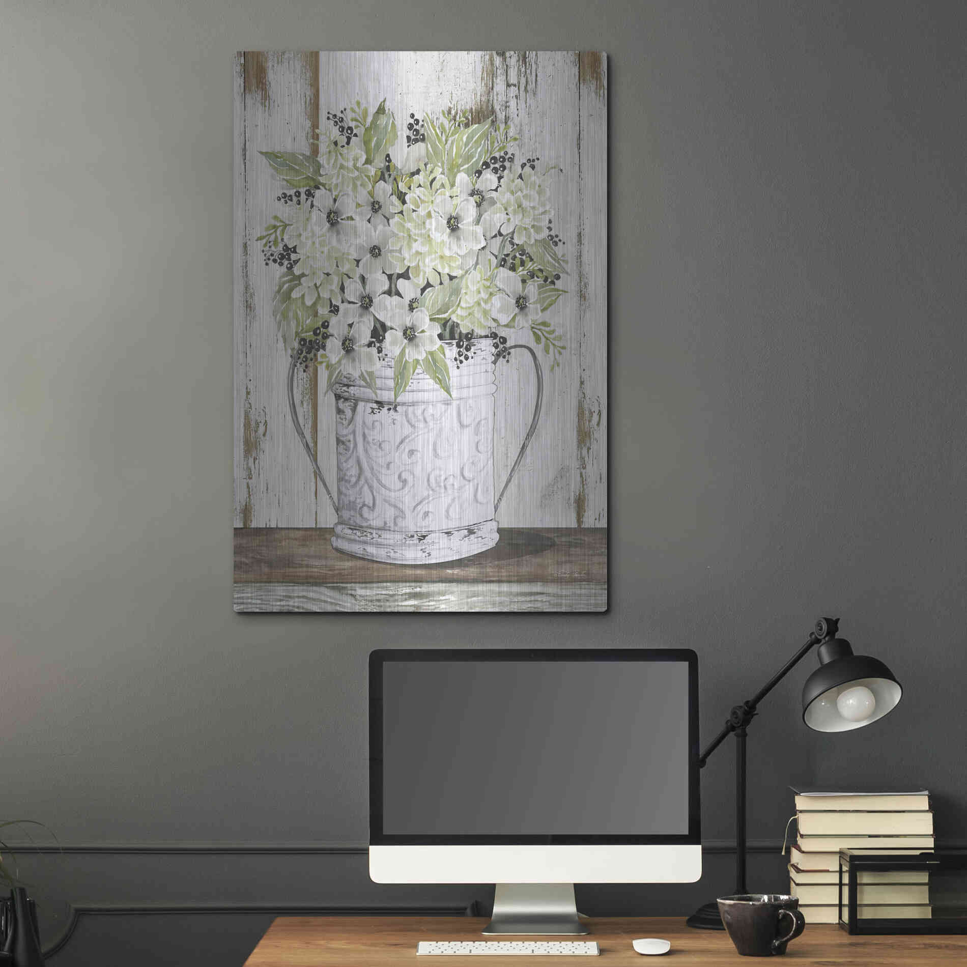 Luxe Metal Art 'White Floral Dreams' by Cindy Jacobs, Metal Wall Art,24x36