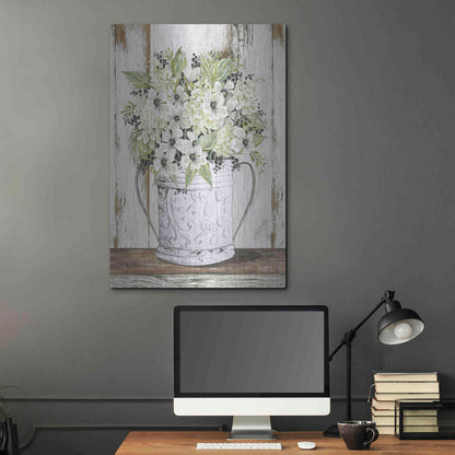 Luxe Metal Art 'White Floral Dreams' by Cindy Jacobs, Metal Wall Art,24x36