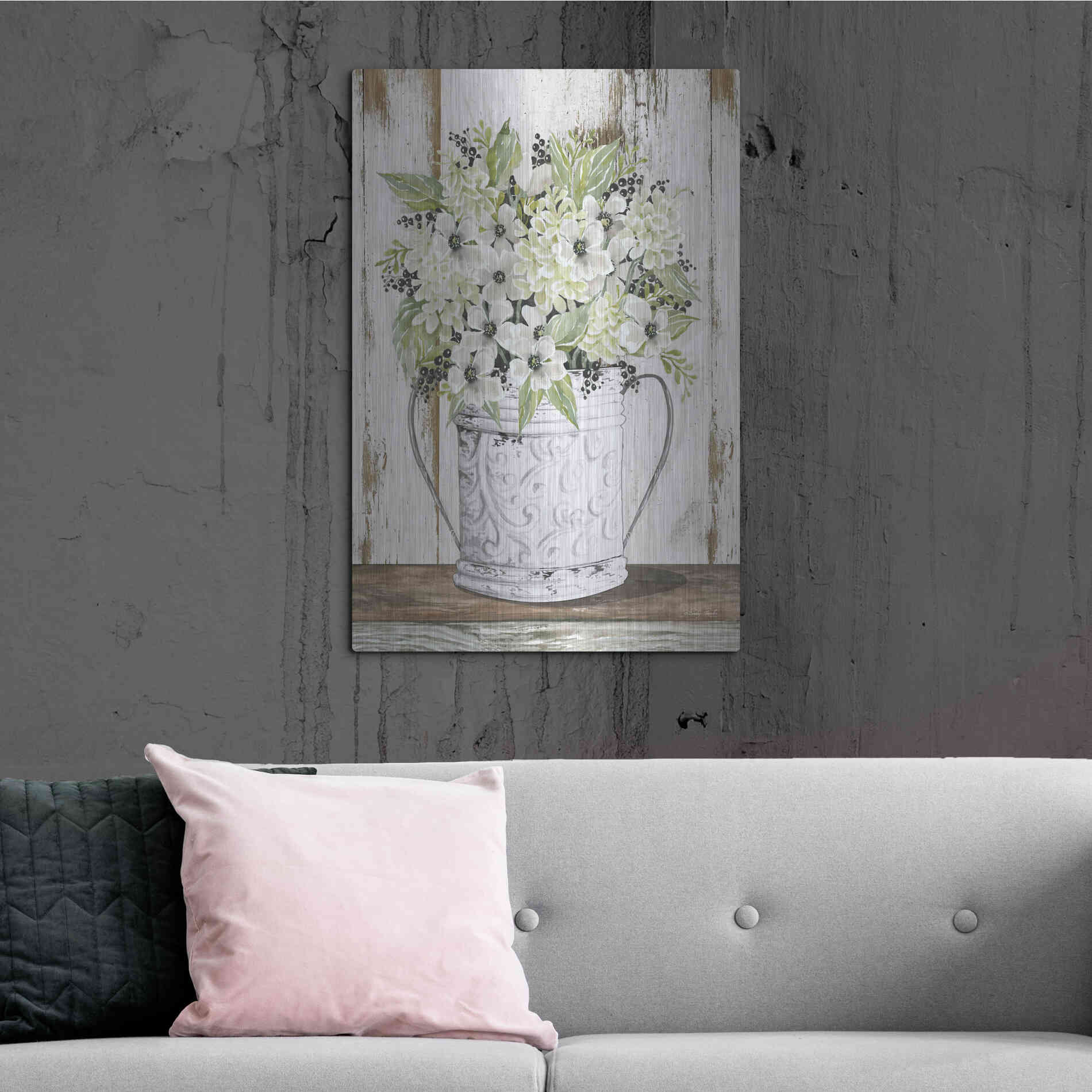 Luxe Metal Art 'White Floral Dreams' by Cindy Jacobs, Metal Wall Art,24x36