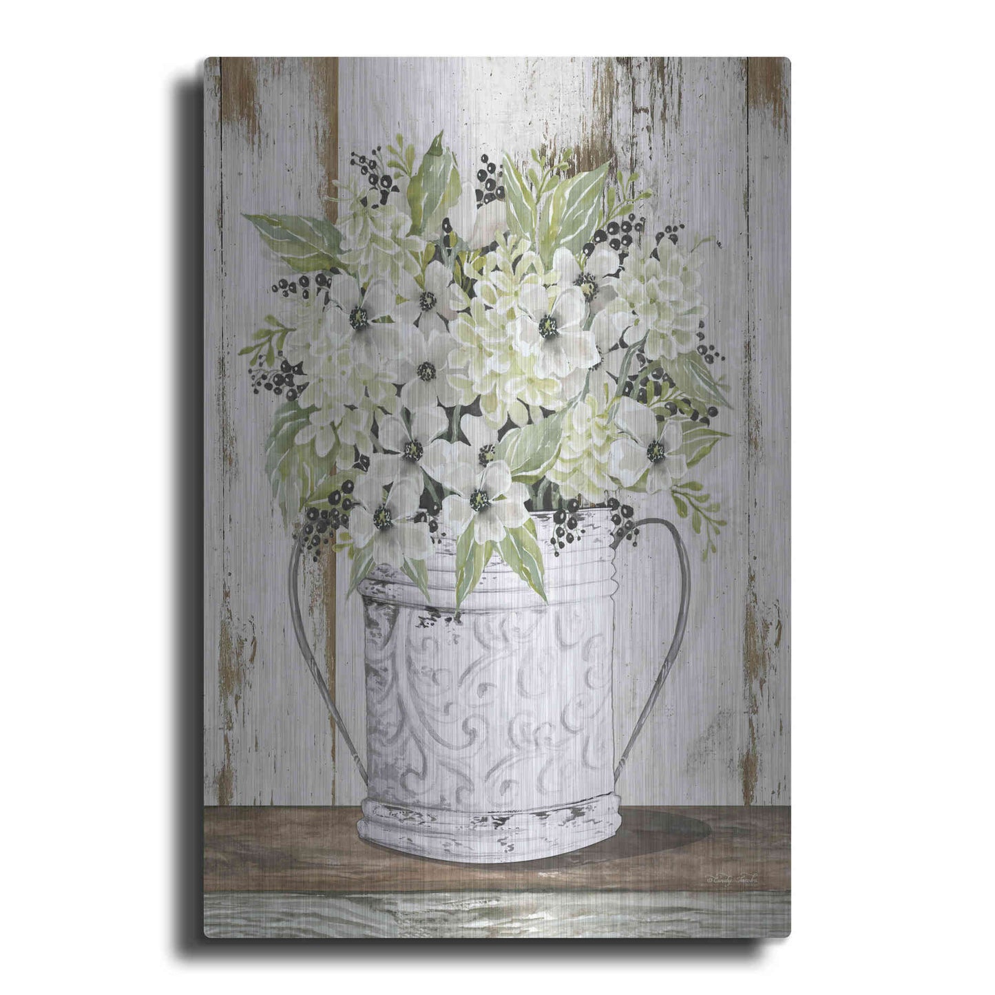 Luxe Metal Art 'White Floral Dreams' by Cindy Jacobs, Metal Wall Art