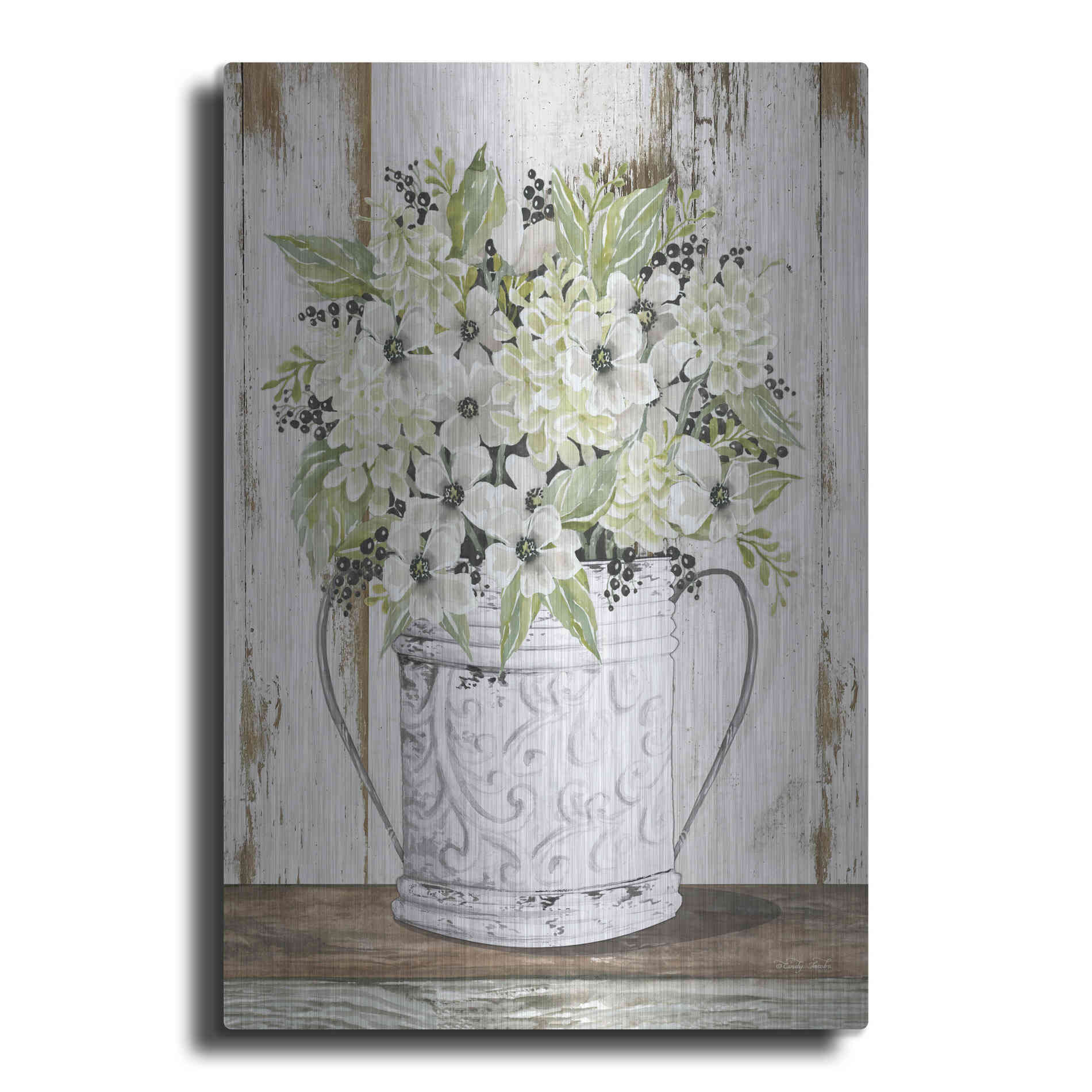 Luxe Metal Art 'White Floral Dreams' by Cindy Jacobs, Metal Wall Art