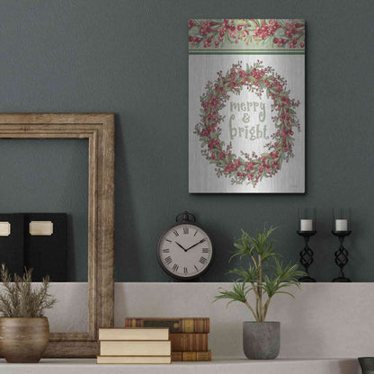 Luxe Metal Art 'Merry & Bright Wreath Design' by Cindy Jacobs, Metal Wall Art,12x16