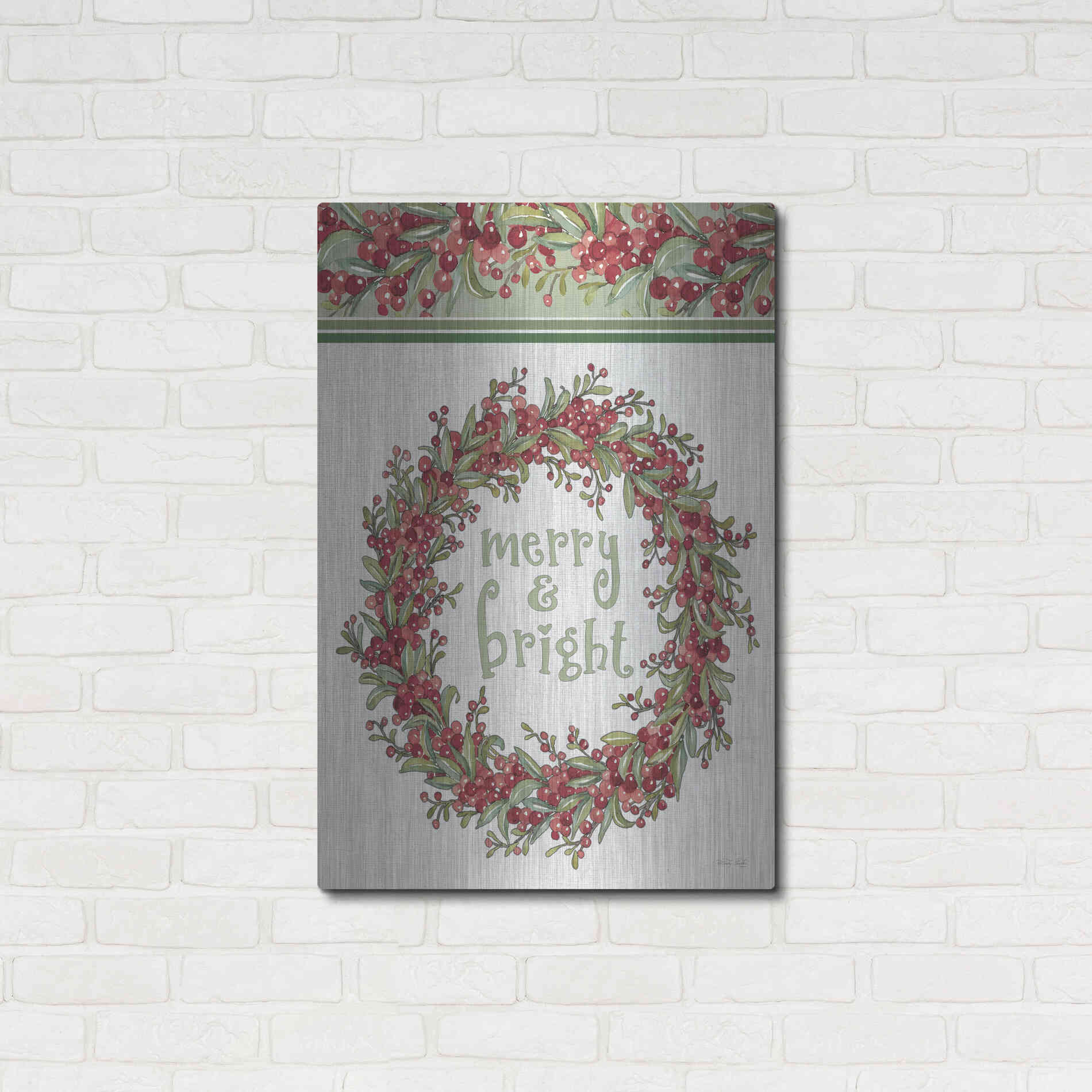 Luxe Metal Art 'Merry & Bright Wreath Design' by Cindy Jacobs, Metal Wall Art,24x36