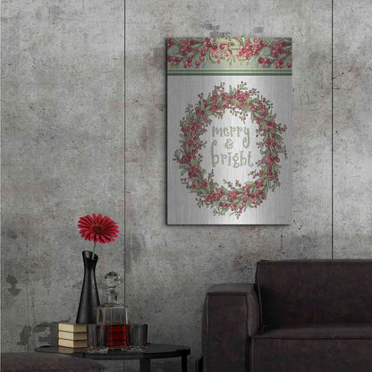 Luxe Metal Art 'Merry & Bright Wreath Design' by Cindy Jacobs, Metal Wall Art,24x36