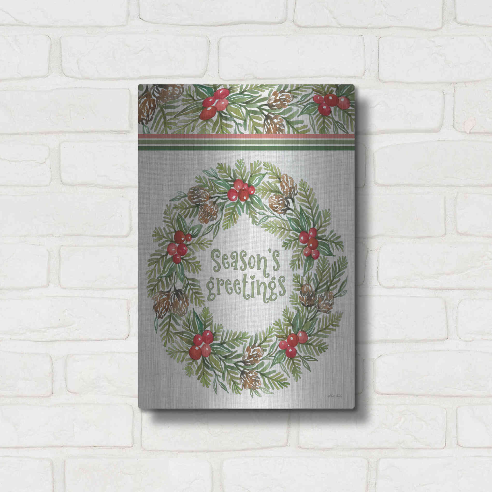 Luxe Metal Art 'Season's Greetings Wreath Design' by Cindy Jacobs, Metal Wall Art,12x16