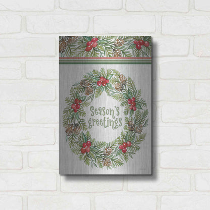 Luxe Metal Art 'Season's Greetings Wreath Design' by Cindy Jacobs, Metal Wall Art,12x16