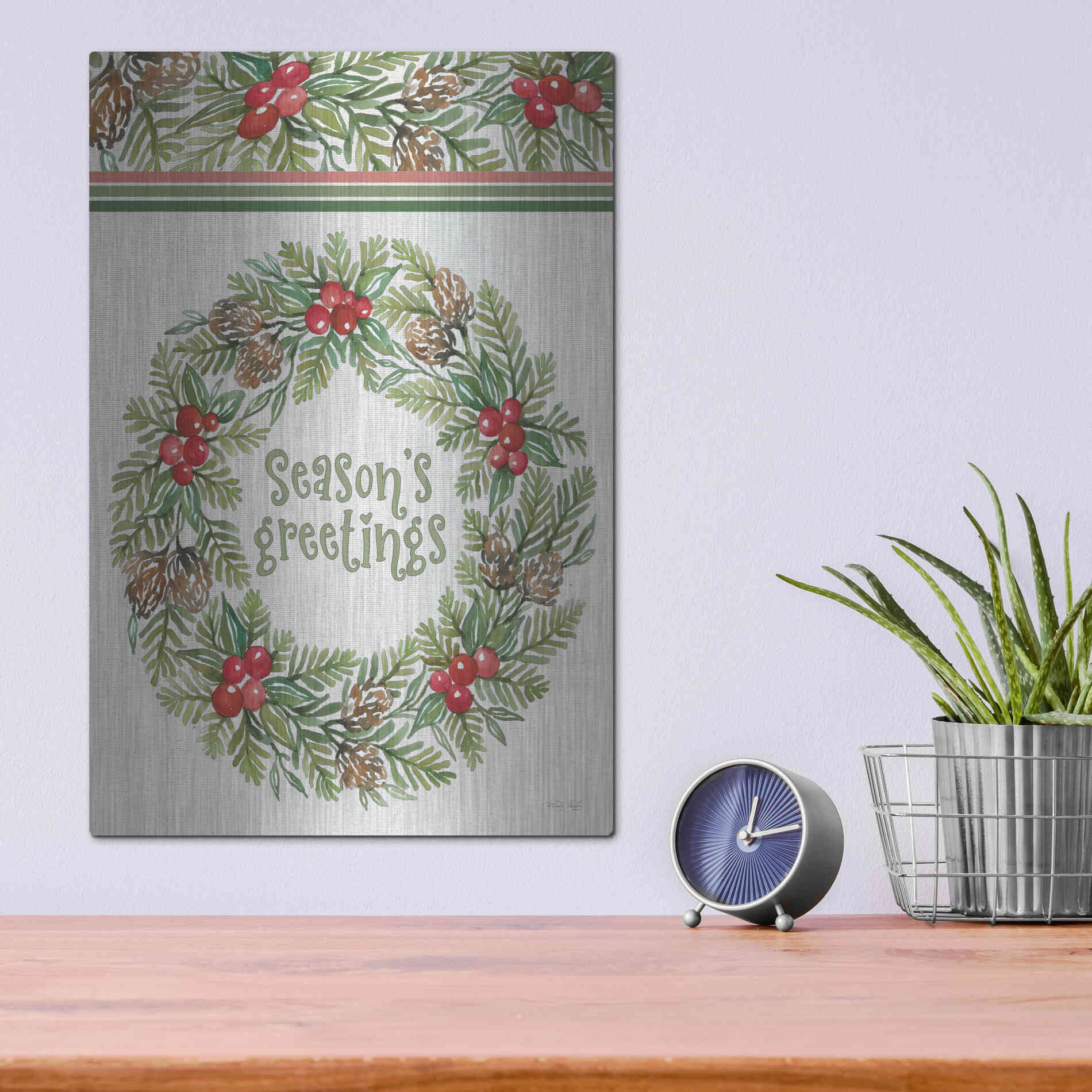 Luxe Metal Art 'Season's Greetings Wreath Design' by Cindy Jacobs, Metal Wall Art,12x16