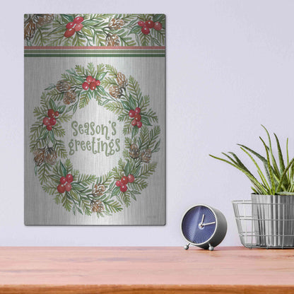Luxe Metal Art 'Season's Greetings Wreath Design' by Cindy Jacobs, Metal Wall Art,12x16