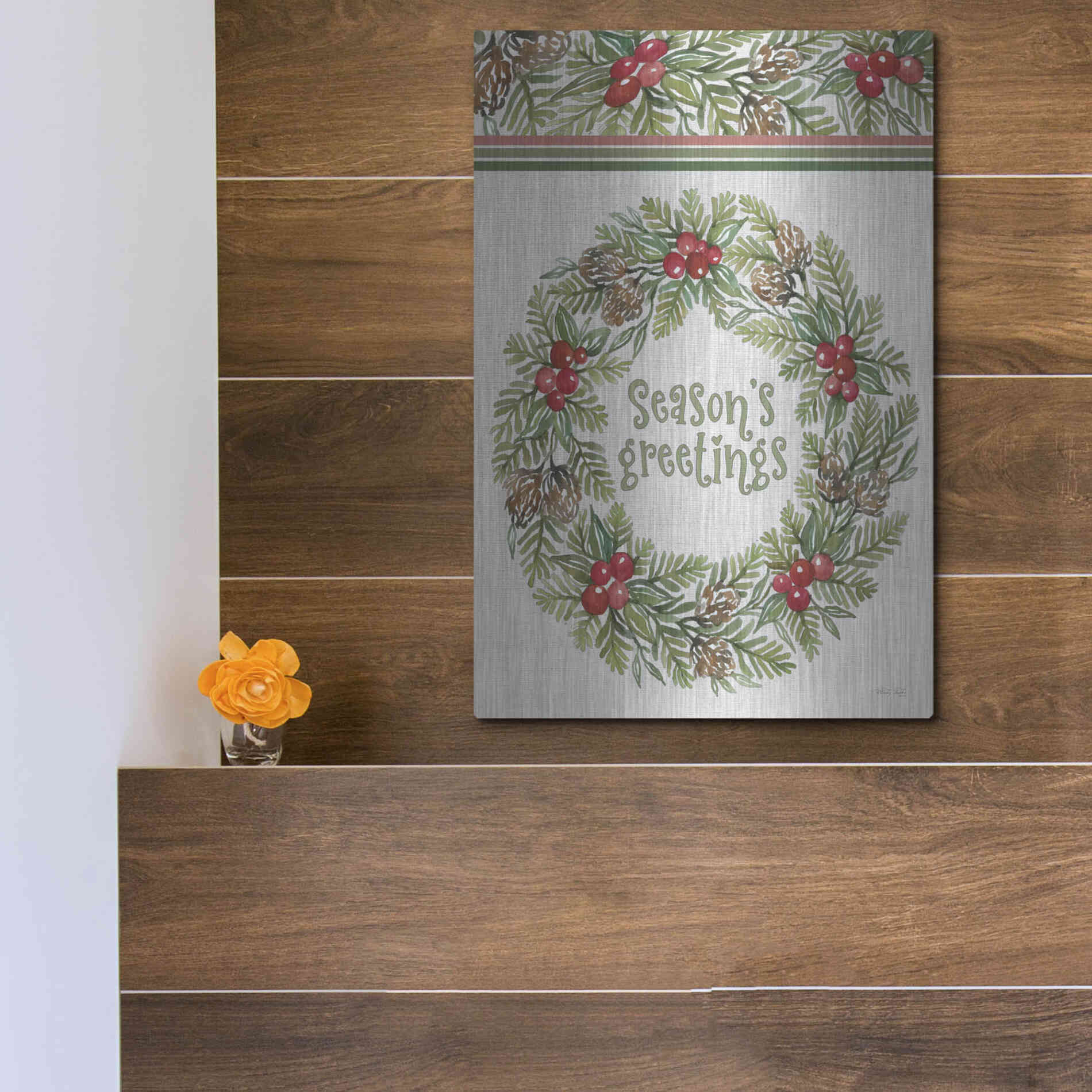 Luxe Metal Art 'Season's Greetings Wreath Design' by Cindy Jacobs, Metal Wall Art,12x16