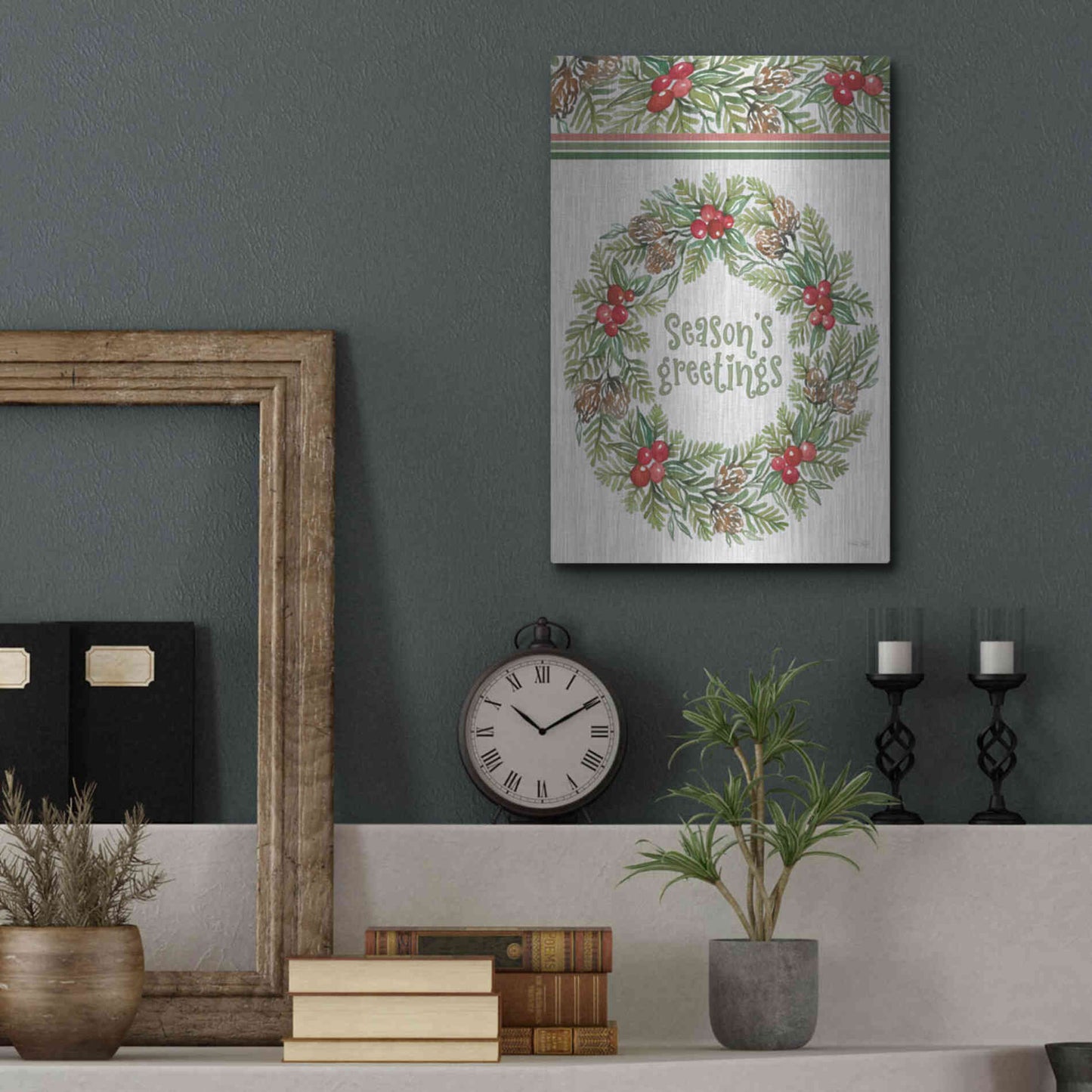 Luxe Metal Art 'Season's Greetings Wreath Design' by Cindy Jacobs, Metal Wall Art,12x16