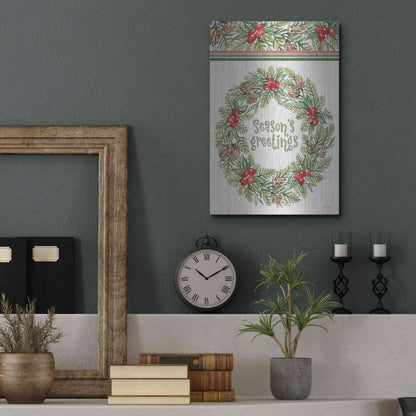 Luxe Metal Art 'Season's Greetings Wreath Design' by Cindy Jacobs, Metal Wall Art,12x16