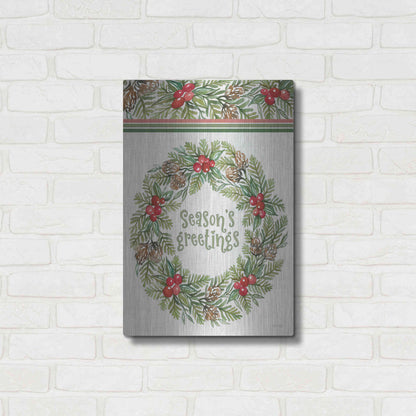 Luxe Metal Art 'Season's Greetings Wreath Design' by Cindy Jacobs, Metal Wall Art,16x24