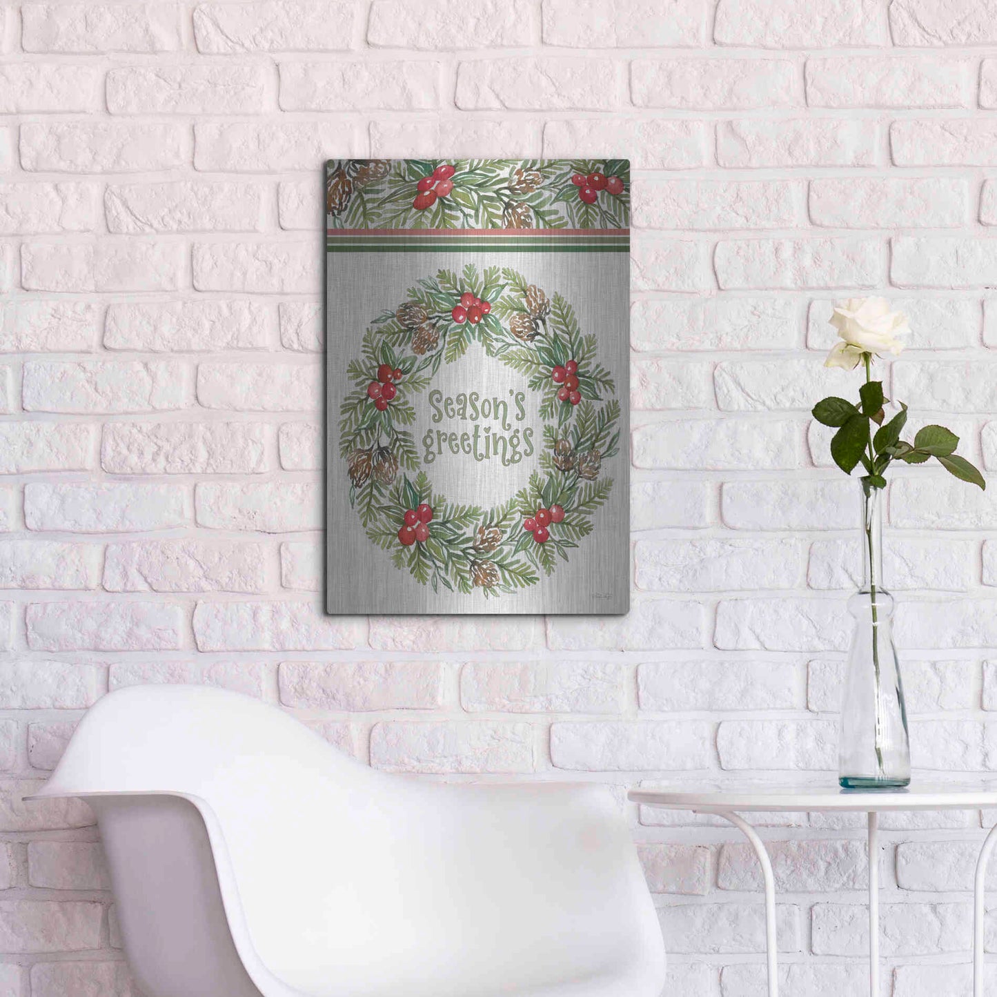 Luxe Metal Art 'Season's Greetings Wreath Design' by Cindy Jacobs, Metal Wall Art,16x24