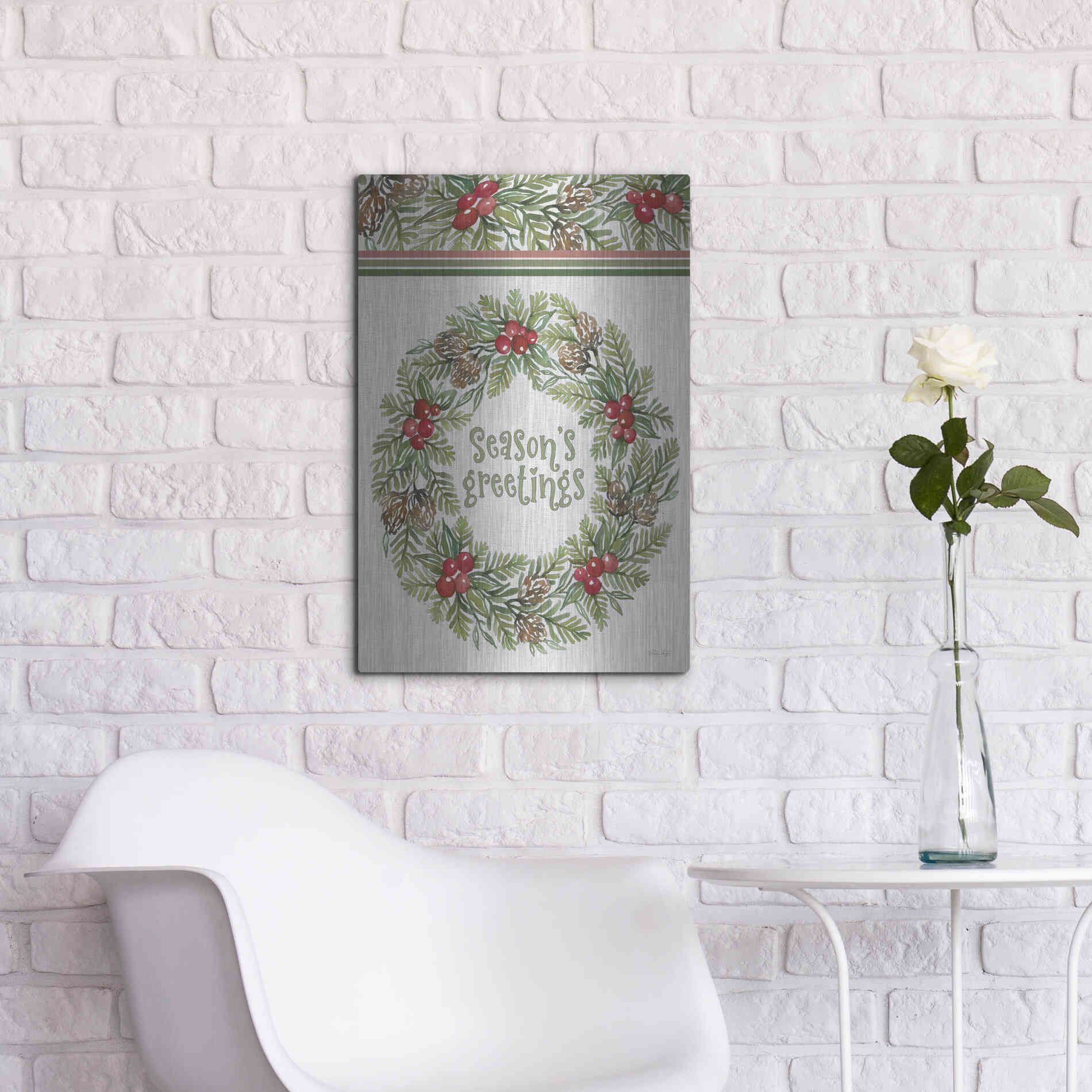 Luxe Metal Art 'Season's Greetings Wreath Design' by Cindy Jacobs, Metal Wall Art,16x24