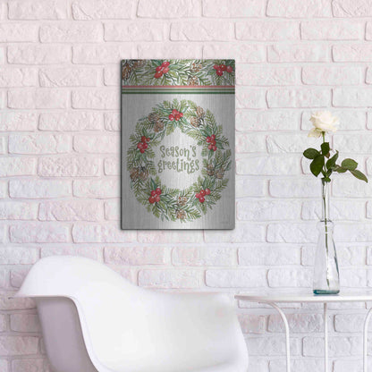 Luxe Metal Art 'Season's Greetings Wreath Design' by Cindy Jacobs, Metal Wall Art,16x24