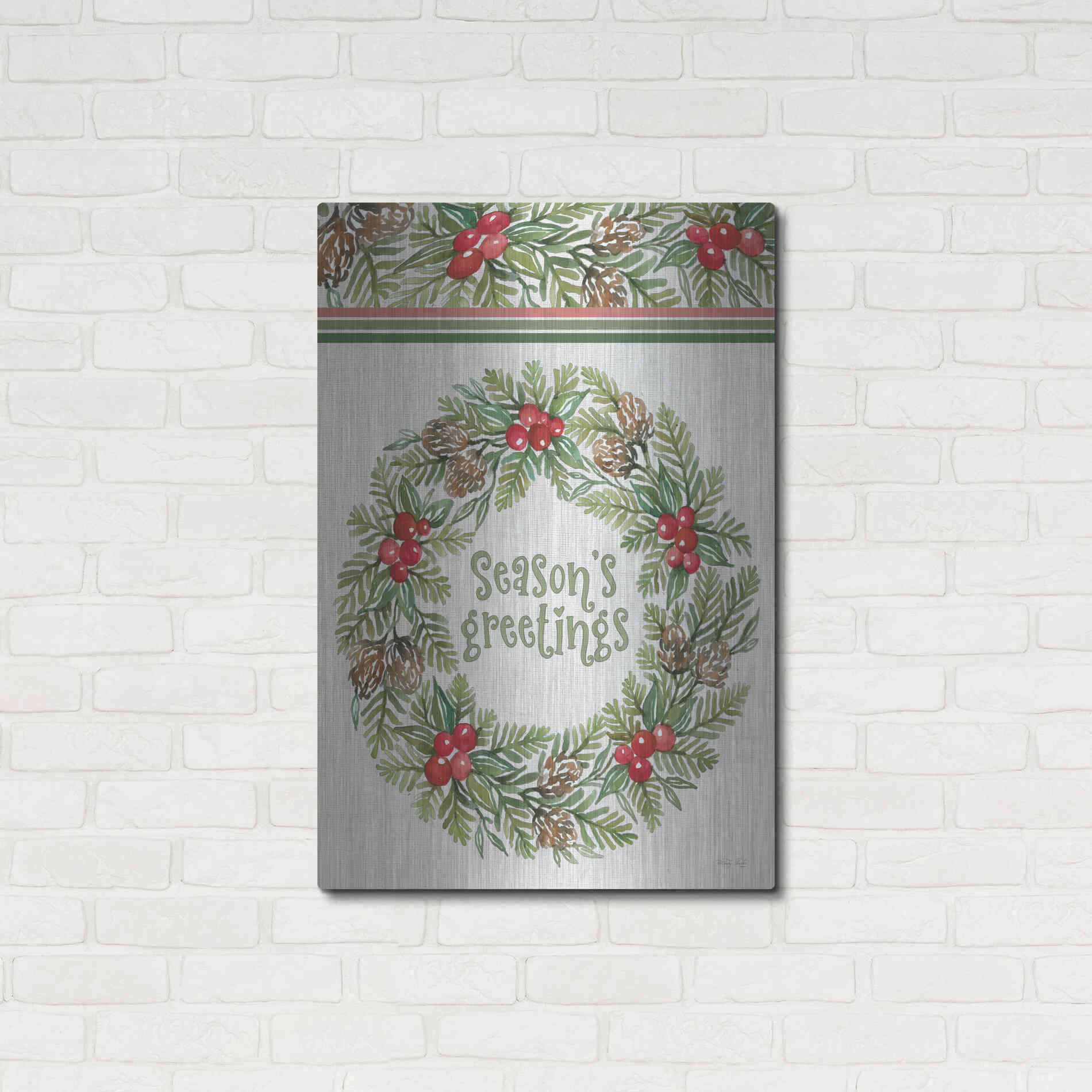 Luxe Metal Art 'Season's Greetings Wreath Design' by Cindy Jacobs, Metal Wall Art,24x36