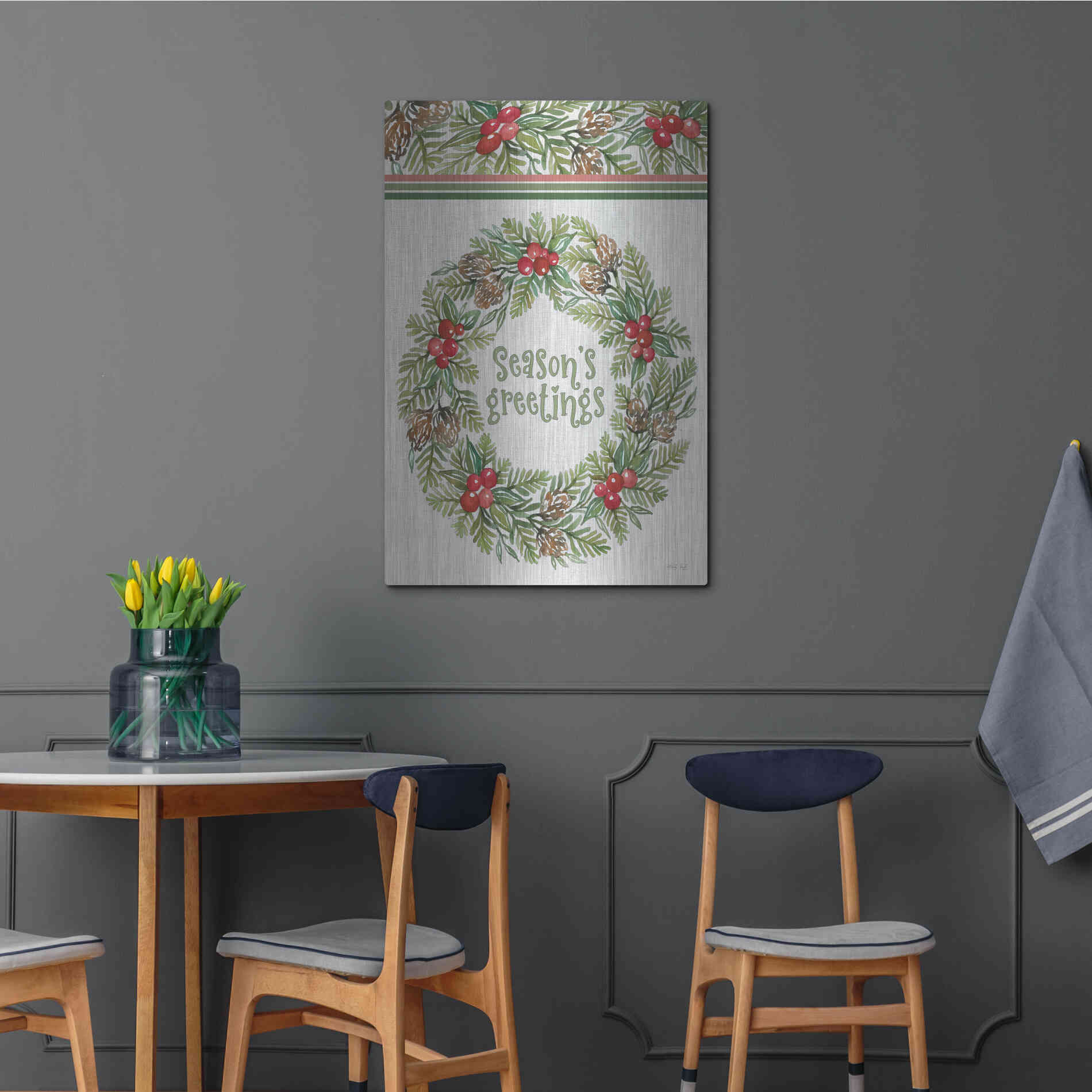 Luxe Metal Art 'Season's Greetings Wreath Design' by Cindy Jacobs, Metal Wall Art,24x36