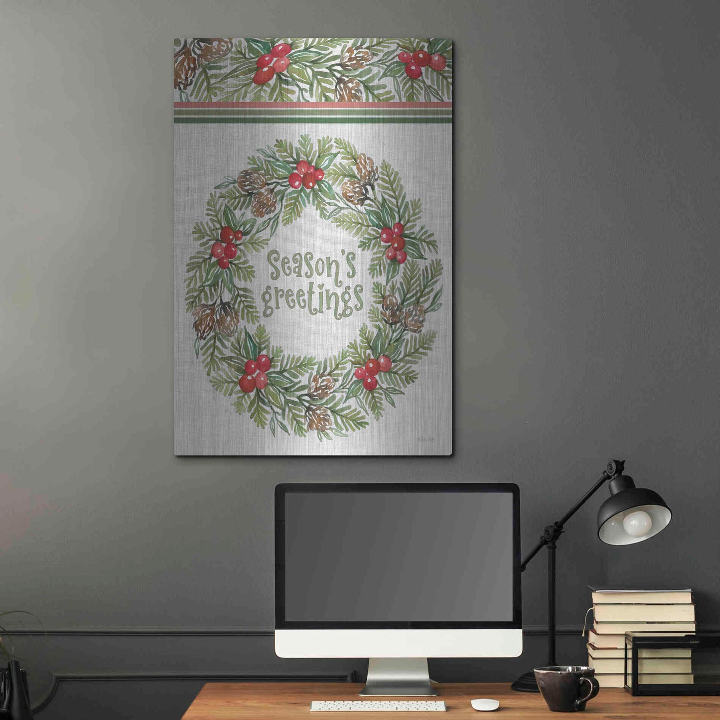 Luxe Metal Art 'Season's Greetings Wreath Design' by Cindy Jacobs, Metal Wall Art,24x36