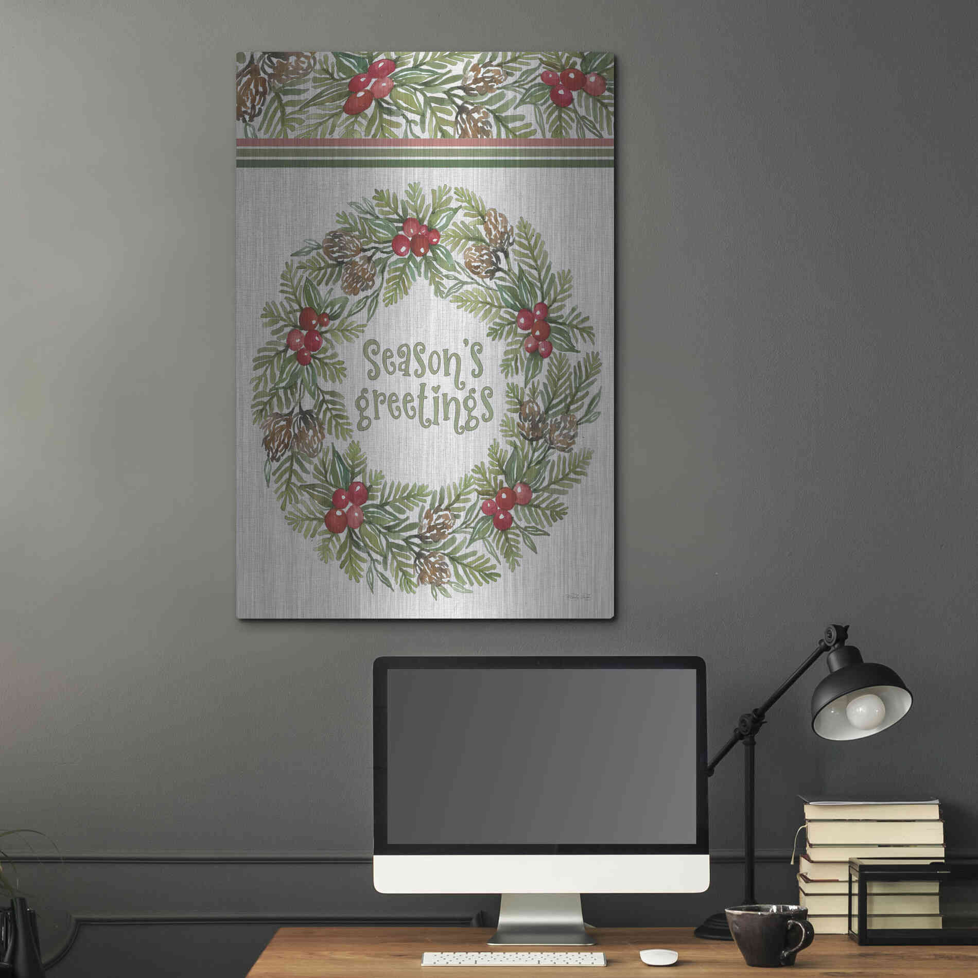 Luxe Metal Art 'Season's Greetings Wreath Design' by Cindy Jacobs, Metal Wall Art,24x36