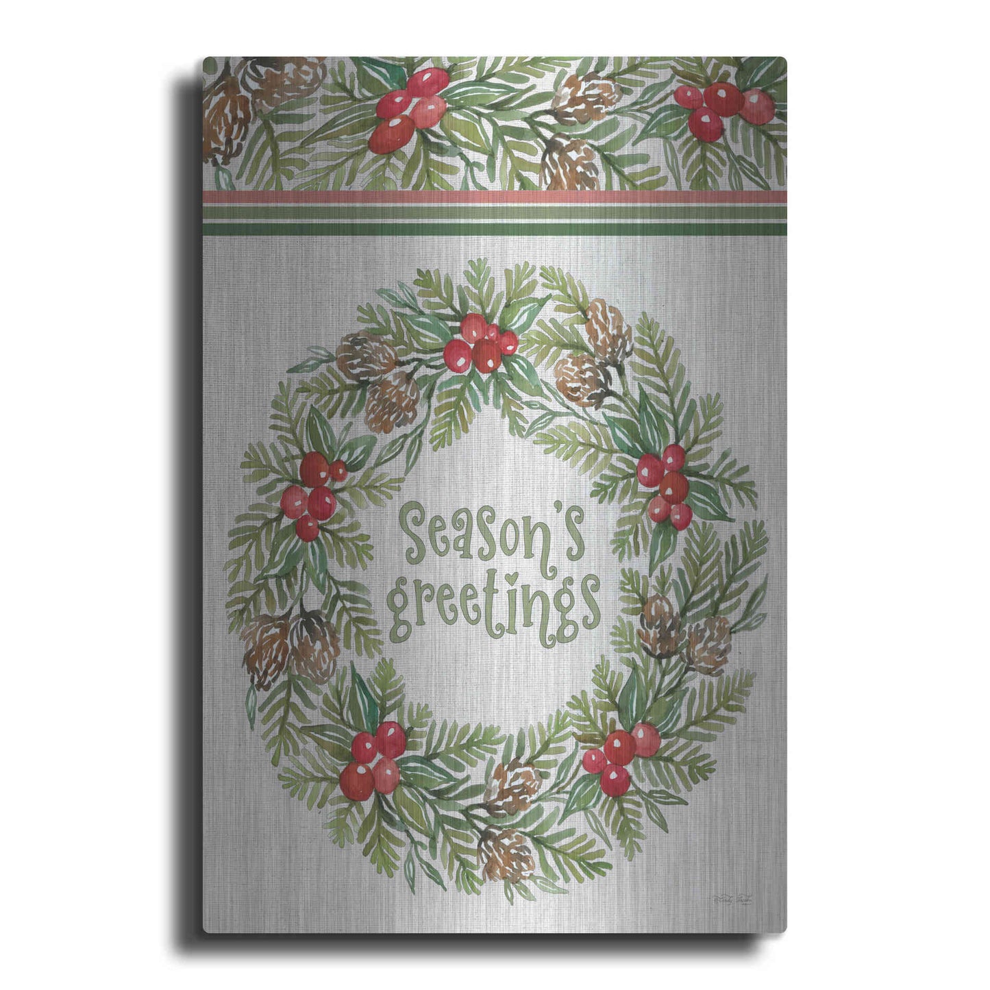 Luxe Metal Art 'Season's Greetings Wreath Design' by Cindy Jacobs, Metal Wall Art