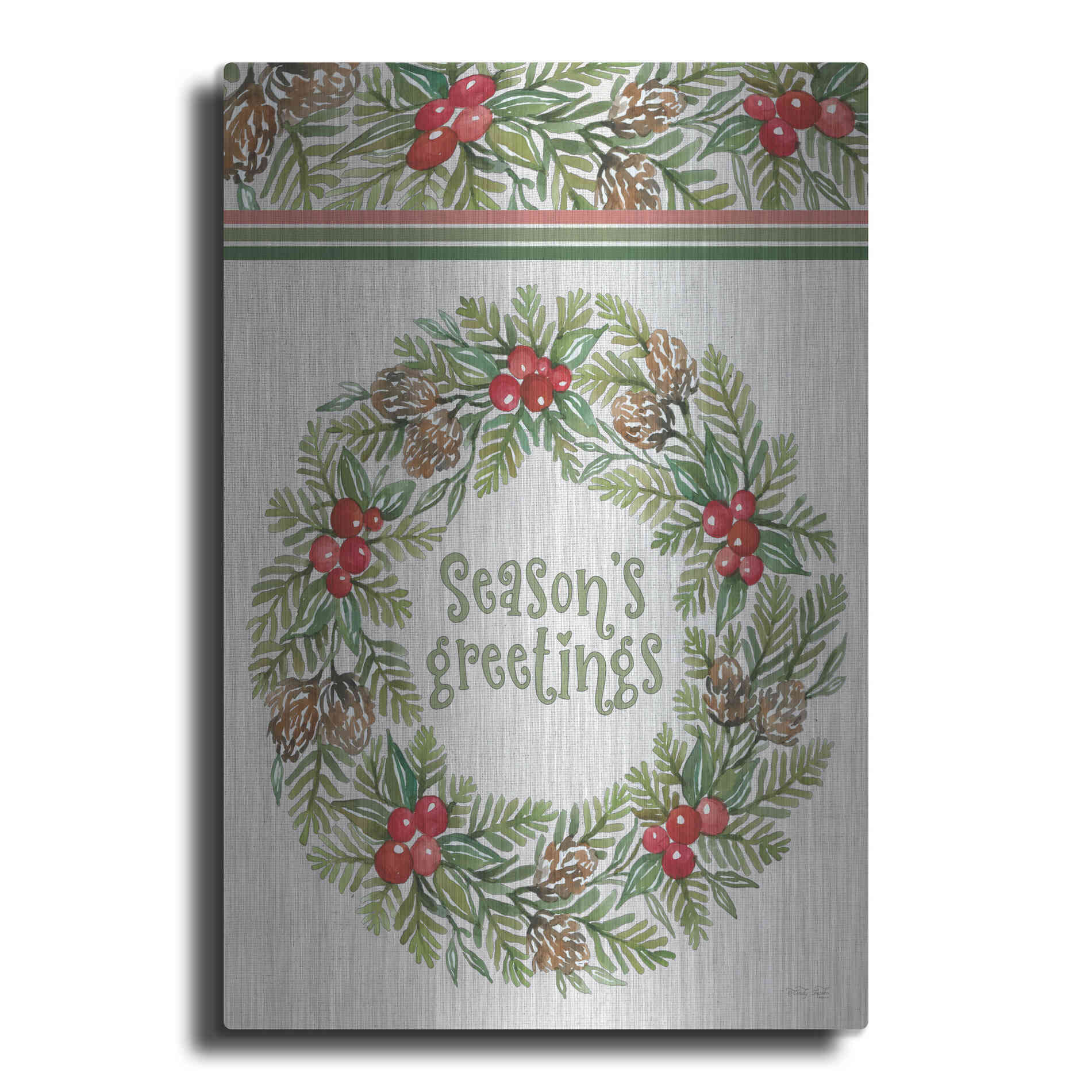 Luxe Metal Art 'Season's Greetings Wreath Design' by Cindy Jacobs, Metal Wall Art