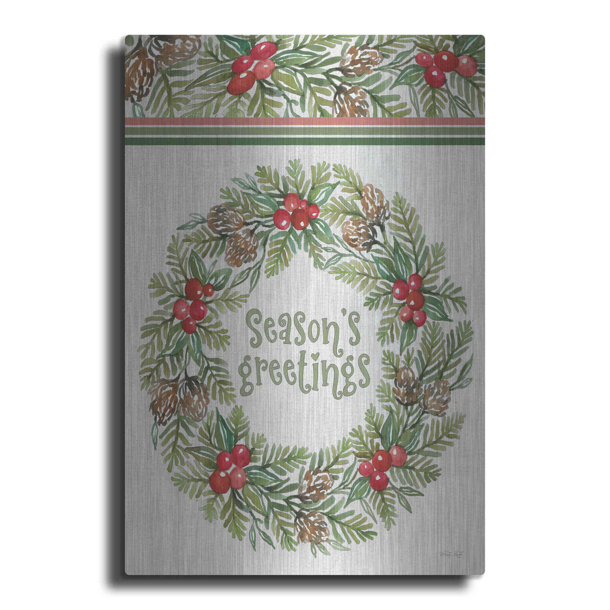 Luxe Metal Art 'Season's Greetings Wreath Design' by Cindy Jacobs, Metal Wall Art