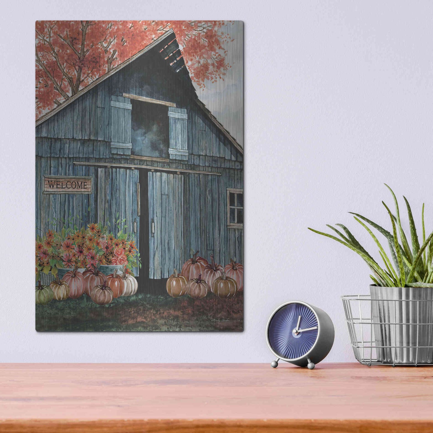 Luxe Metal Art 'Welcome Fall Barn' by Cindy Jacobs, Metal Wall Art,12x16