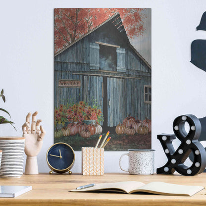 Luxe Metal Art 'Welcome Fall Barn' by Cindy Jacobs, Metal Wall Art,12x16