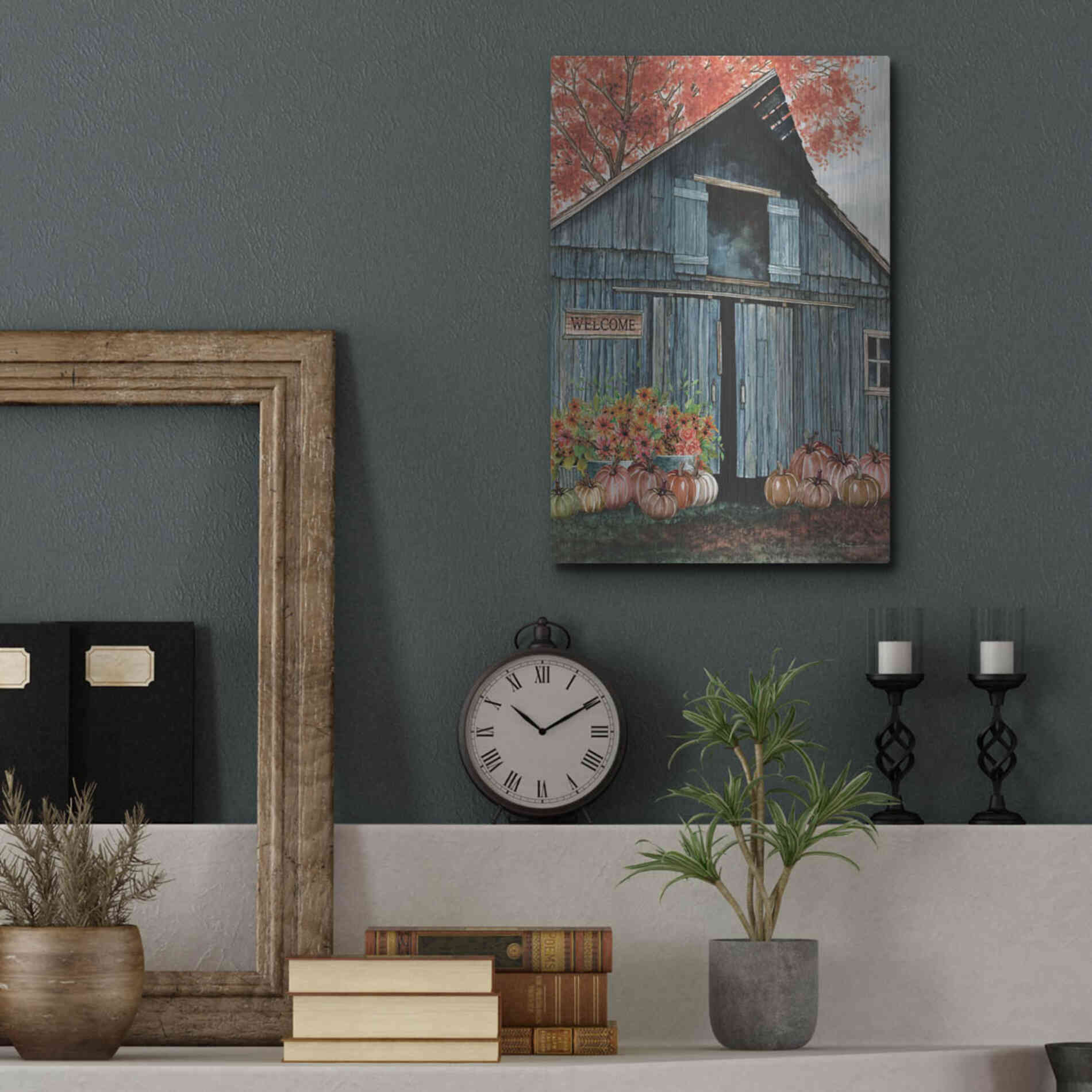 Luxe Metal Art 'Welcome Fall Barn' by Cindy Jacobs, Metal Wall Art,12x16