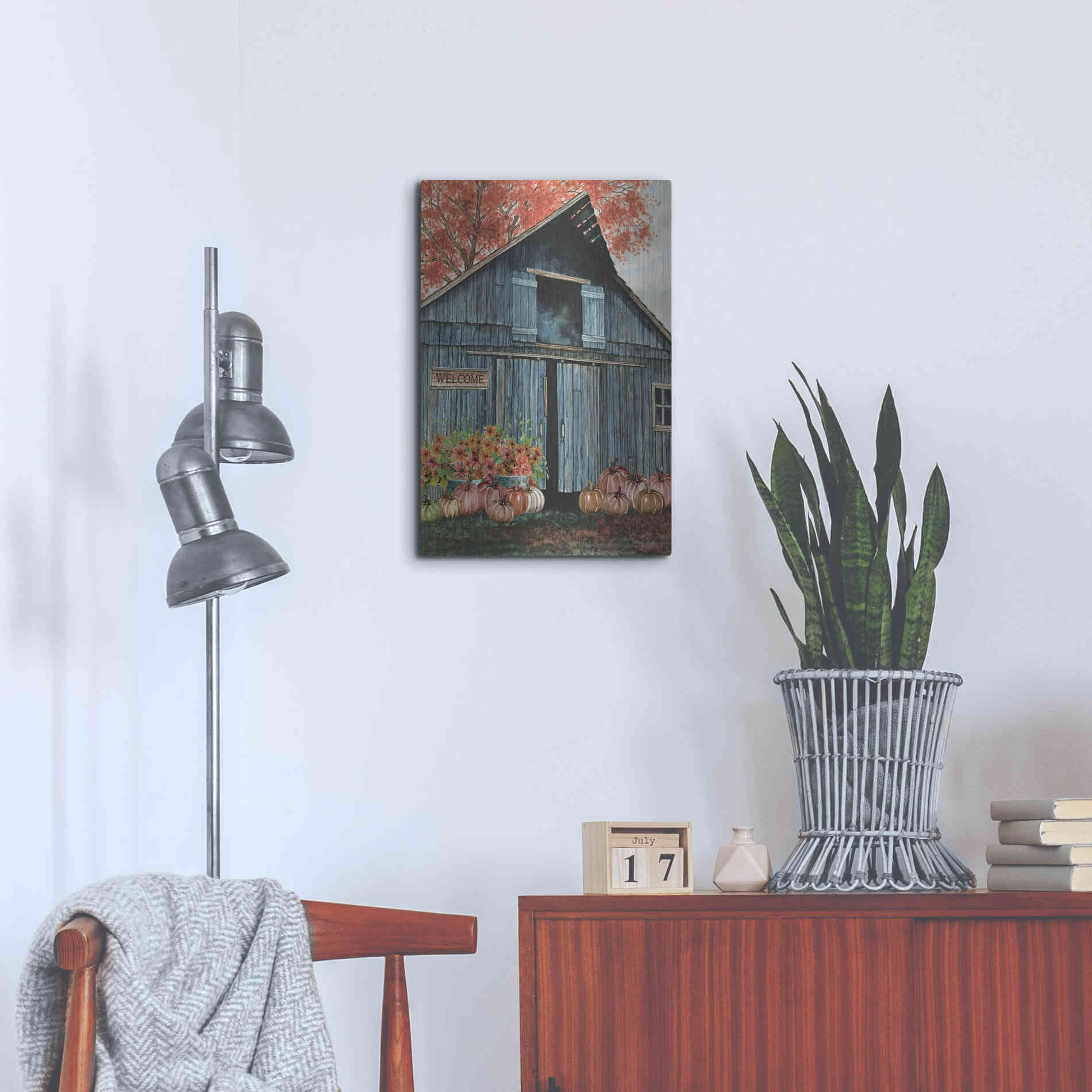 Luxe Metal Art 'Welcome Fall Barn' by Cindy Jacobs, Metal Wall Art,16x24