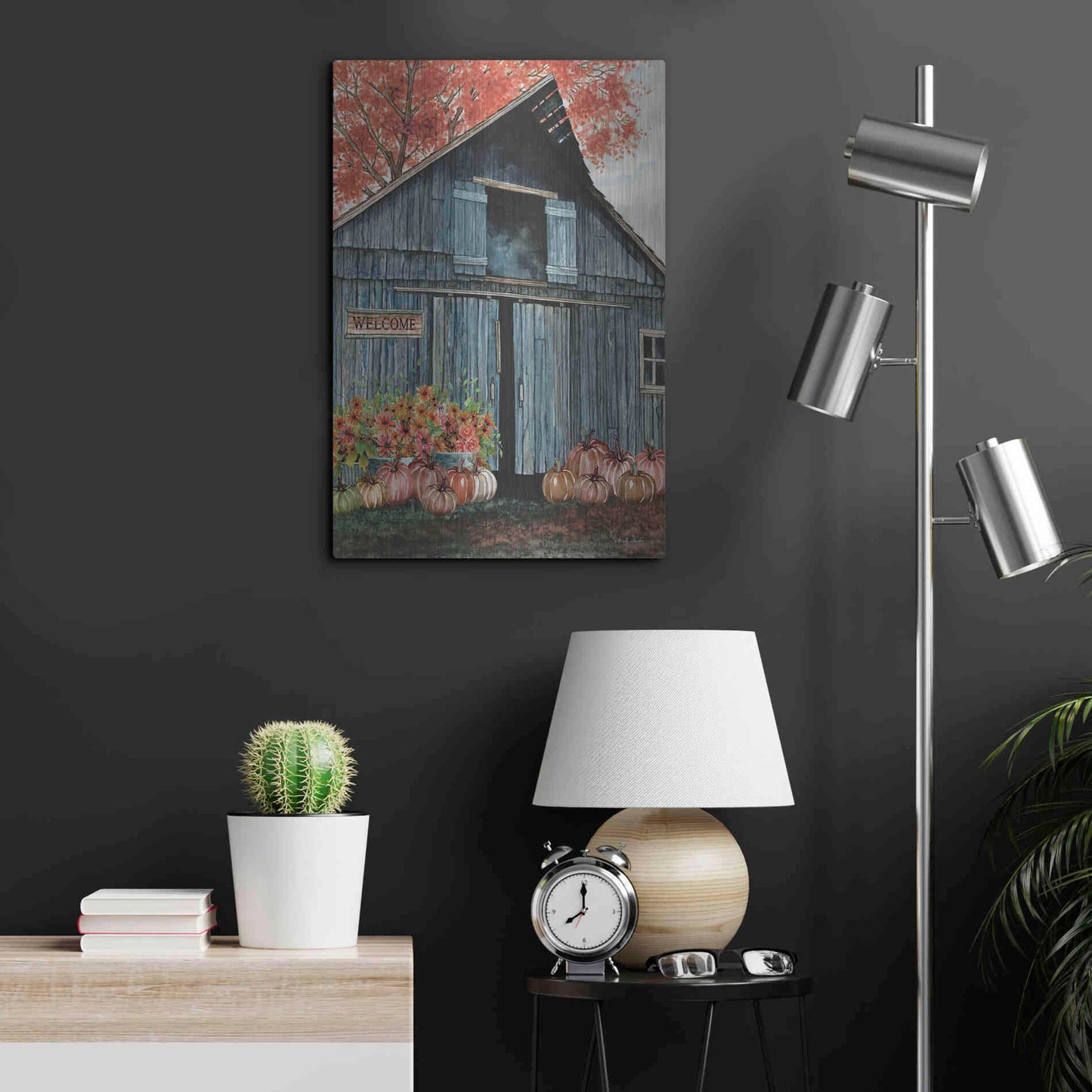 Luxe Metal Art 'Welcome Fall Barn' by Cindy Jacobs, Metal Wall Art,16x24