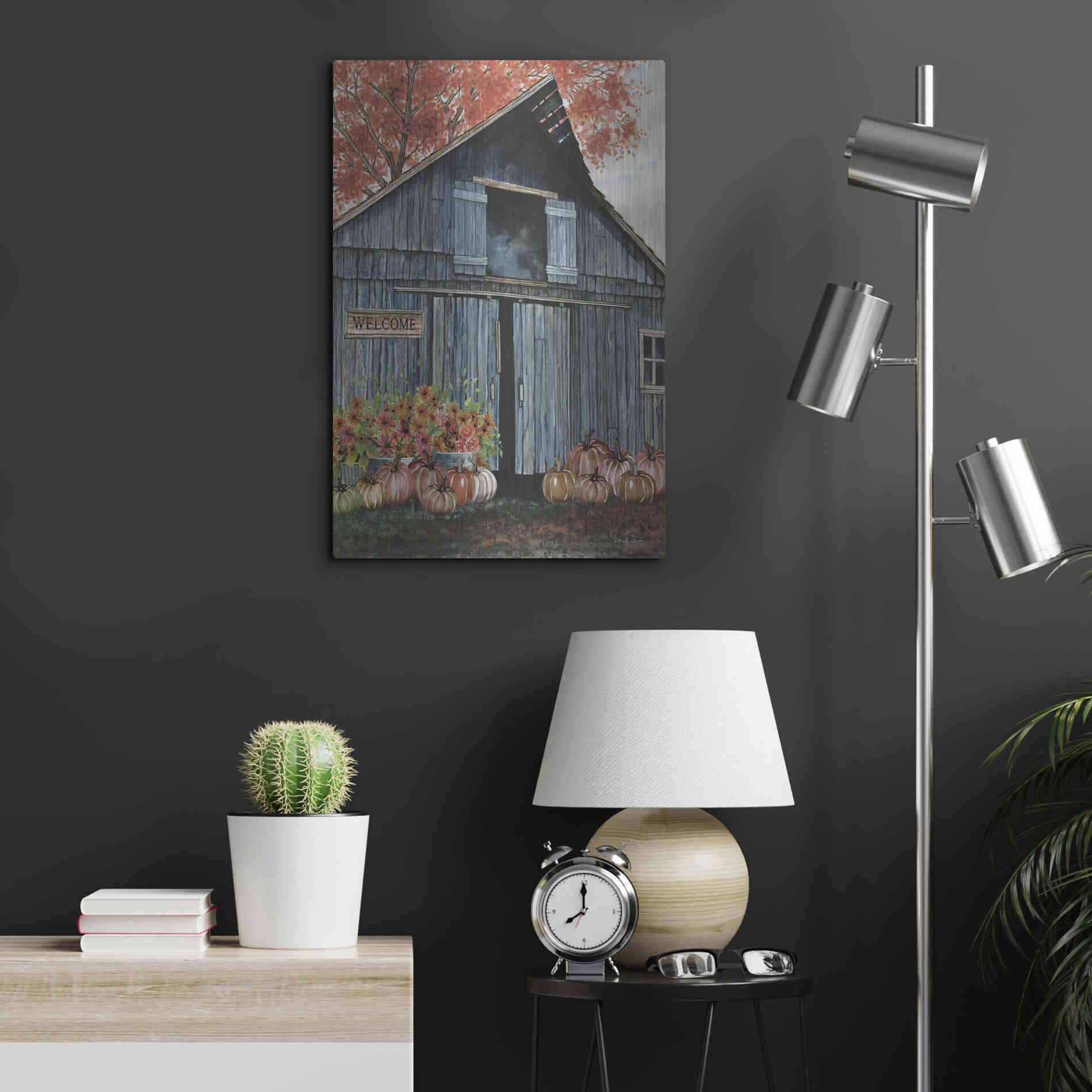Luxe Metal Art 'Welcome Fall Barn' by Cindy Jacobs, Metal Wall Art,16x24