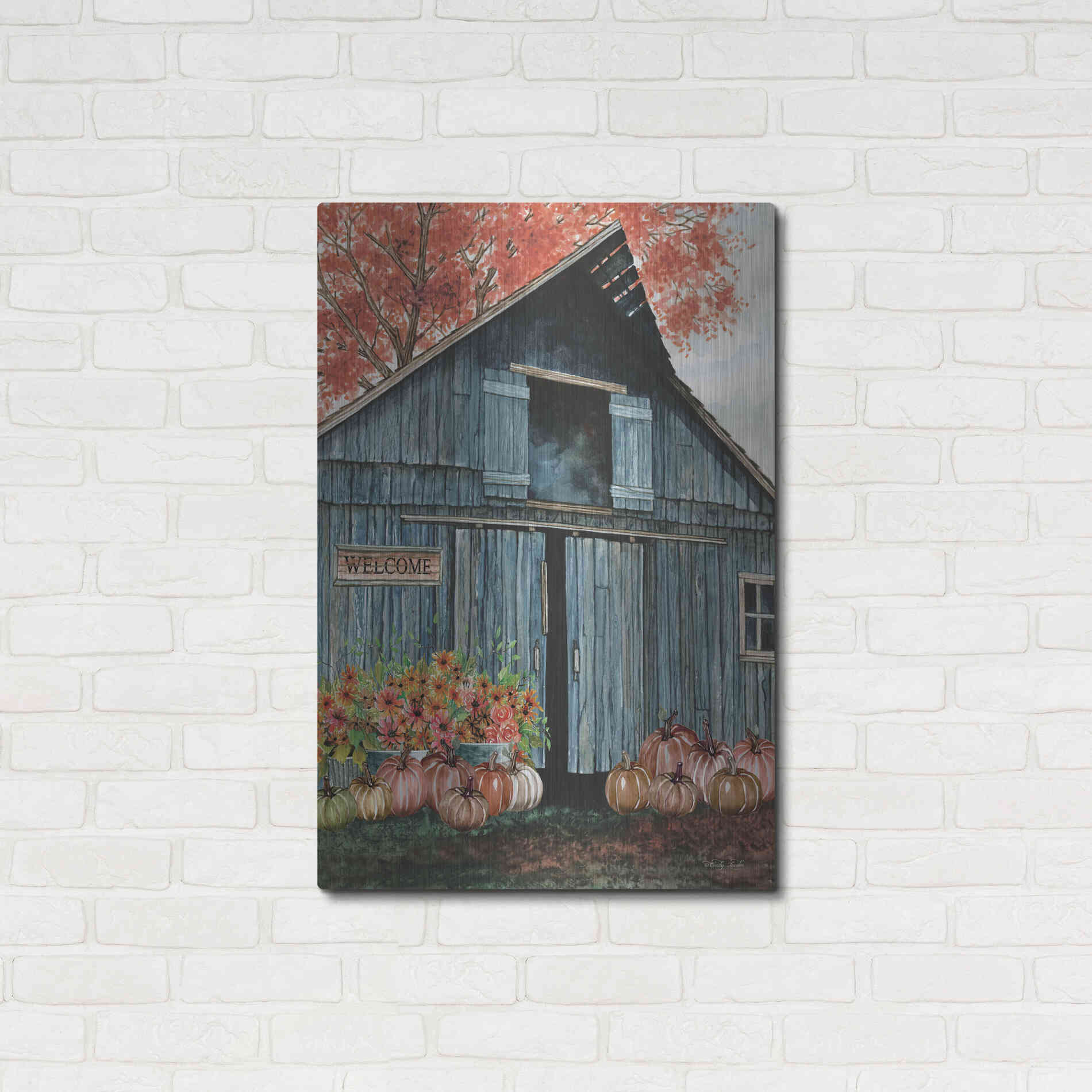 Luxe Metal Art 'Welcome Fall Barn' by Cindy Jacobs, Metal Wall Art,24x36