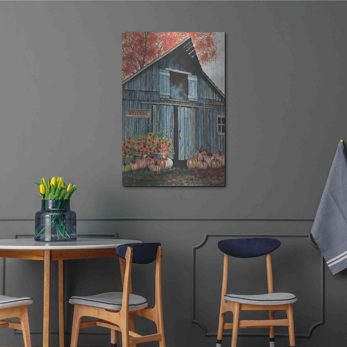 Luxe Metal Art 'Welcome Fall Barn' by Cindy Jacobs, Metal Wall Art,24x36