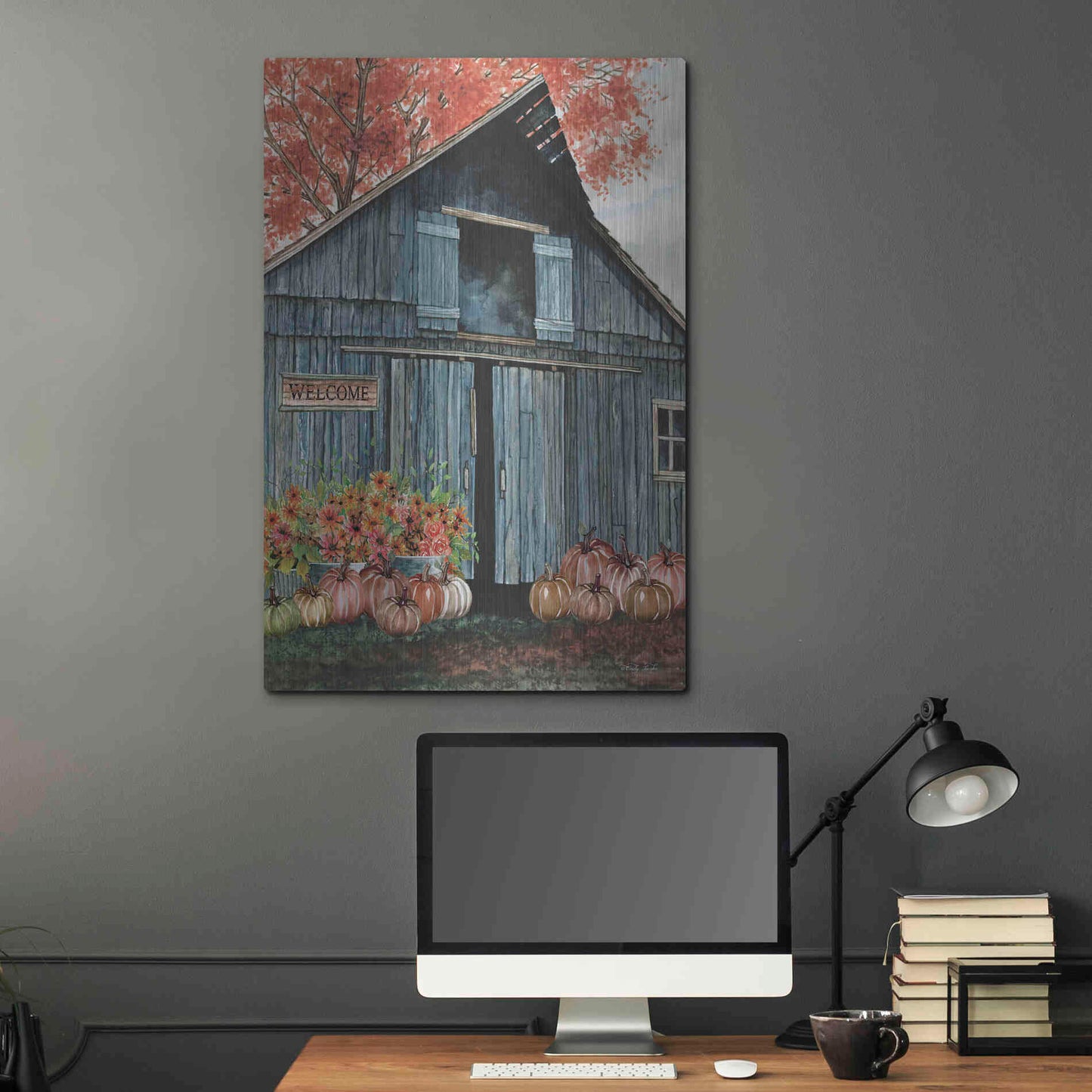 Luxe Metal Art 'Welcome Fall Barn' by Cindy Jacobs, Metal Wall Art,24x36